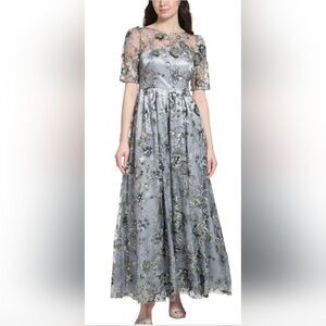 Eliza J Silver floral sequin gown